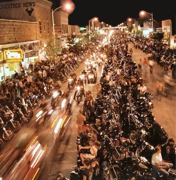Sturgis Motorcycle Rally street at night