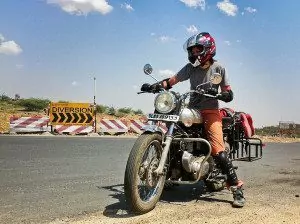 Royal Enfield on a dirty road