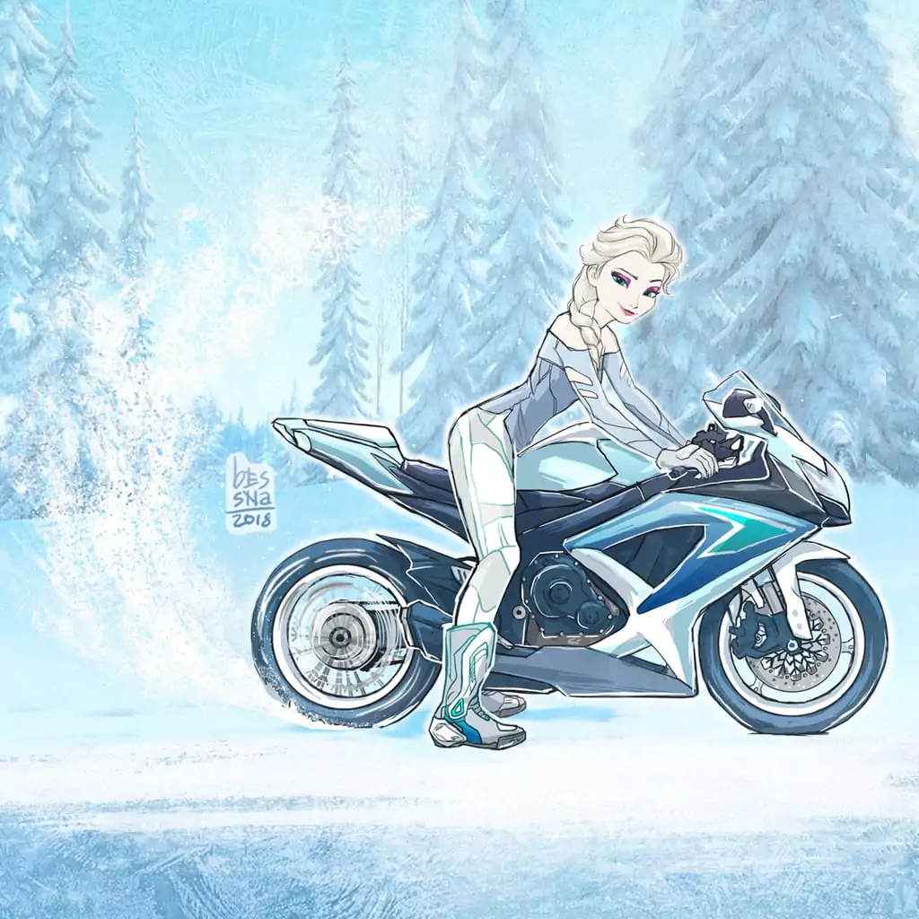 Disney Princess Elsa on a Motorcycle