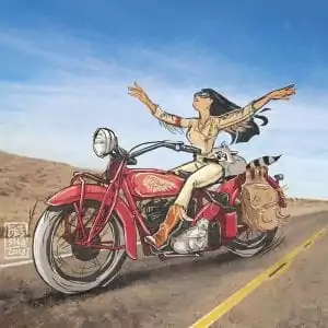 Disney Princess Pocahontas on a Motorcycle