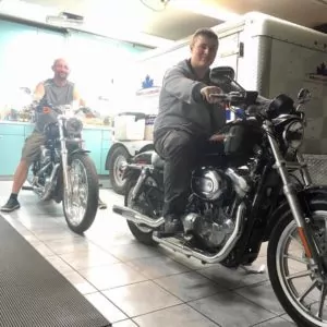 Father and Son on their matching Harley-Davidson Sportsters