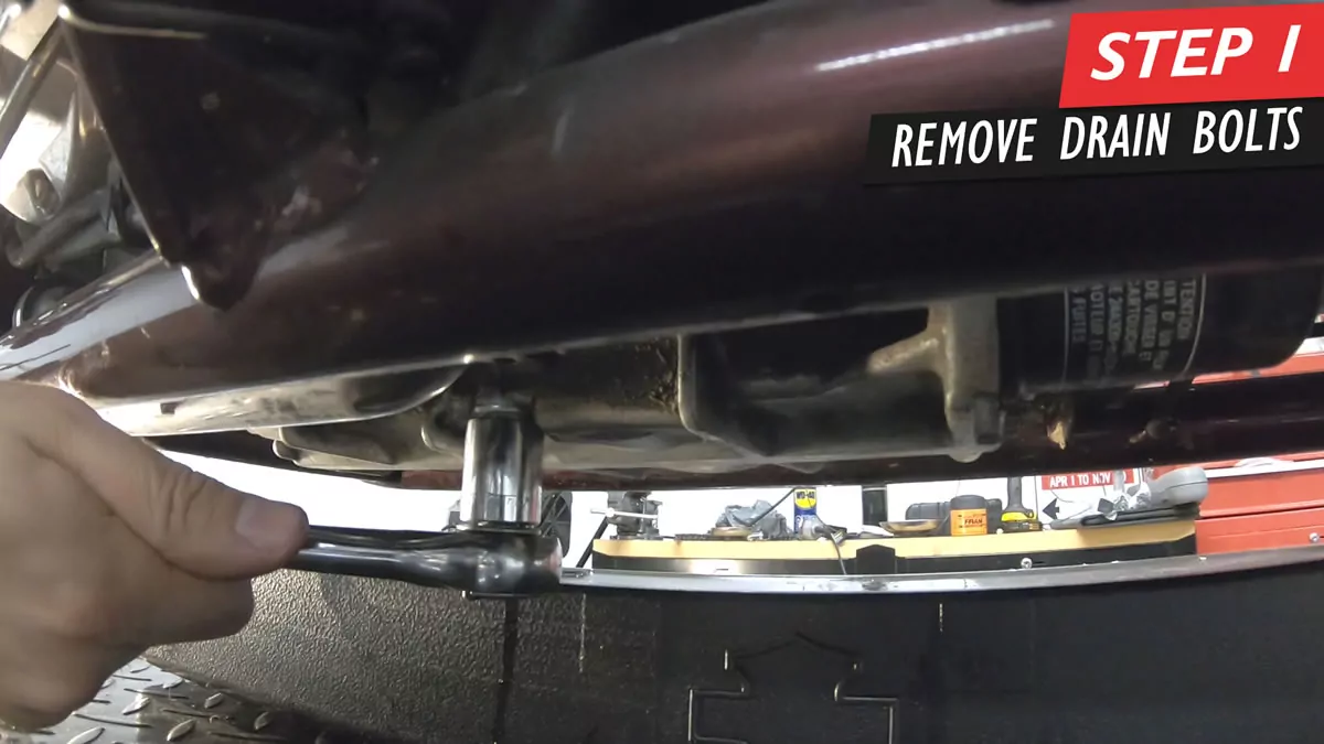 Honda Fury oil and filter change - Step 1 - Remove drain bolts