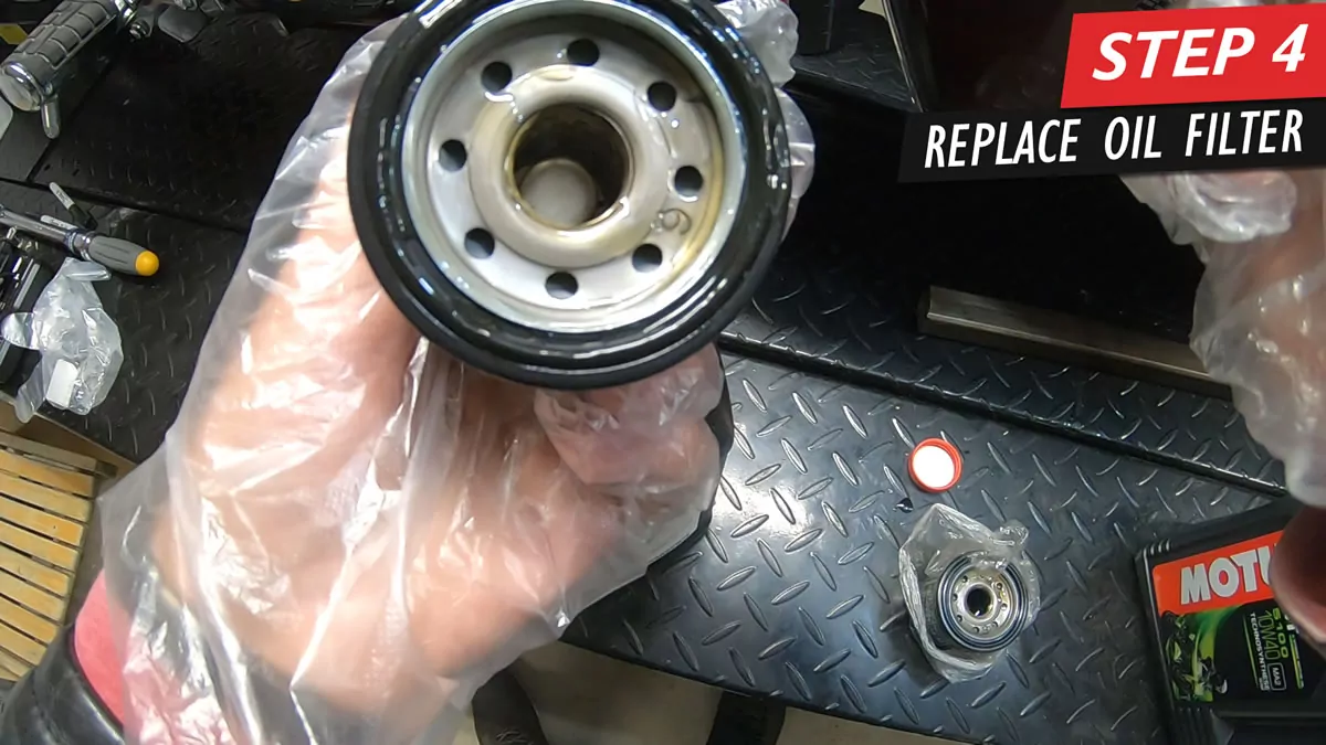 Honda Fury oil and filter change - Step 4 - Replace oil filter