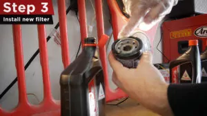 Honda CB500F oil change step 3 install new oil filter