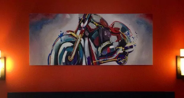 Motorcycle Painting over Bed Headboard