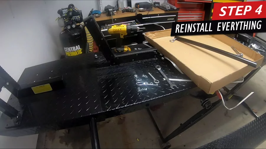Motorcycle table lift front extension - Step 4 - Re-Install everything