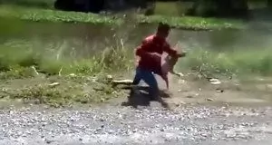 Motorcyclist Fights Monkey - Loses