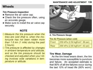 Owners manual information on tire pressure