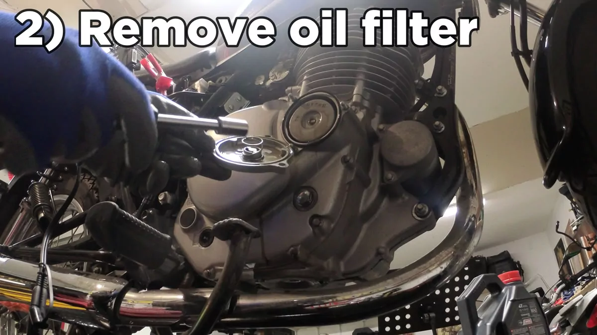 Suzuki TU250 oil change - step 2 remove oil filter
