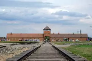 The infamous entrance to Auschwitz