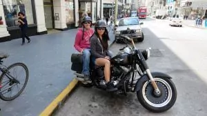 Us on the Harley-Davidson Fatboy Rental in San Francisco