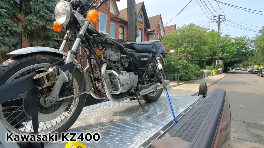 Kawasaki KZ 400 being delivered by Motorcycle Towing Toronto